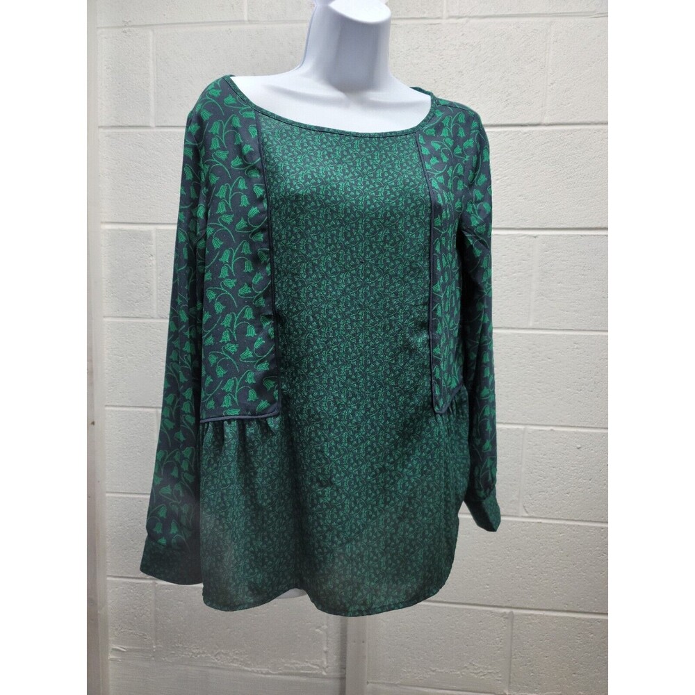 Ann Taylor LOFT Womens Long Sleeve Blouse S Green Floral Print